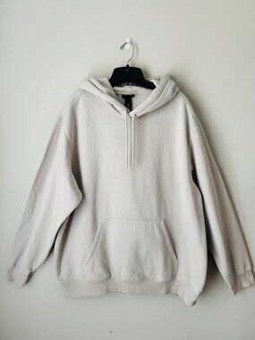 H&M Ivory Drawstring Hoodie Mens XL Relaxed Fit Anorak Pocket Cotton Blend